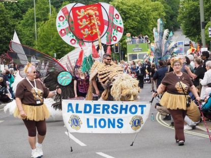 Members of Aldershot Lions Club Proudly lead the procession at Victoria Day 2024