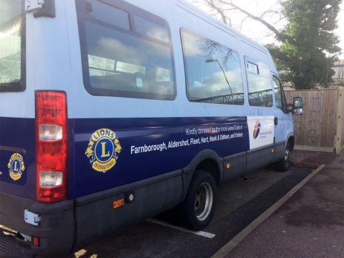 Resplendent in the new paintwork Farnborough College of Technology minibus is ready to take its Foundation Course Students to various work experience placements