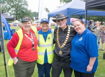 Lions from Aldershot and Fleet show the Mayor of Yateley around this fun filled event.